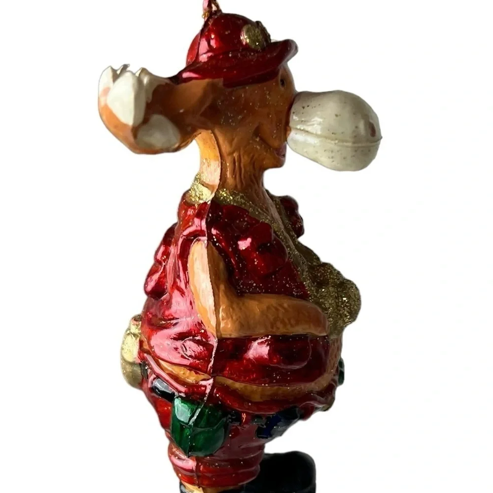 Moose Ornament Tourist Figurine Holding Camera Wearing Red-Park Ranger Christmas